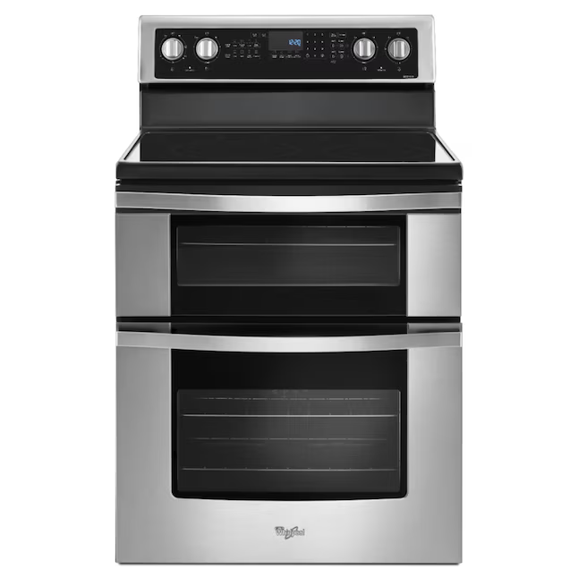 Whirlpool 30-in Glass Top 5 Burners 4.2-cu ft / 2.5-cu ft Steam Cleaning Convection Oven Freestanding Double Oven Electric Range (Stainless Steel)