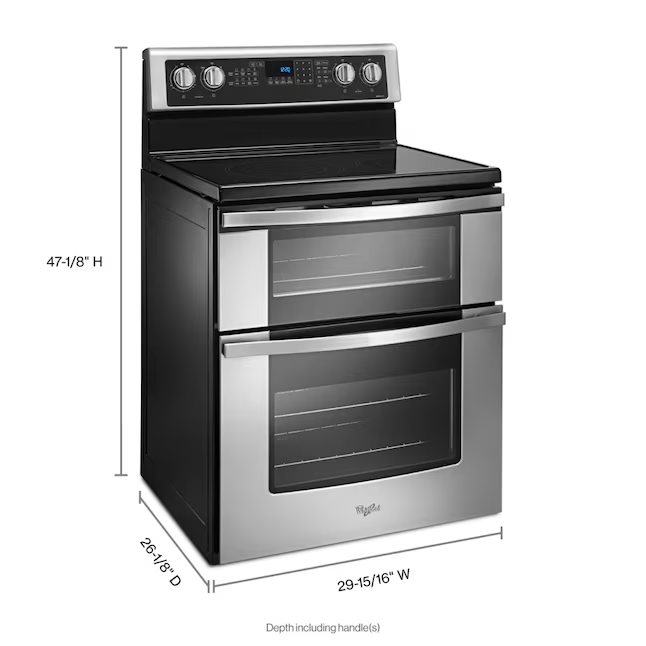 Whirlpool 30-in Glass Top 5 Burners 4.2-cu ft / 2.5-cu ft Steam Cleaning Convection Oven Freestanding Double Oven Electric Range (Stainless Steel)