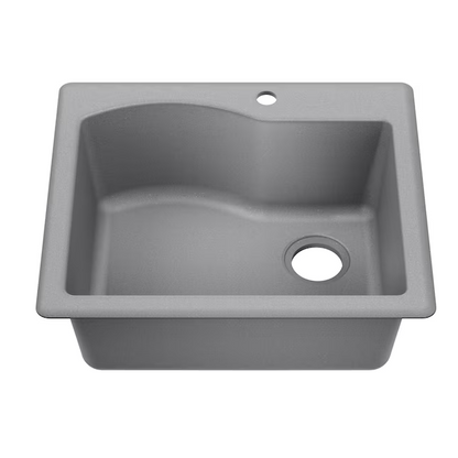 Kraus Quarza Dual-mount 25-in x 22-in Grey Granite Single Bowl 1-Hole Kitchen Sink, KGD-441GREY   2845165  *HD2411, Retail: $239.95, FINAL PRICE: $129.99 + TAX