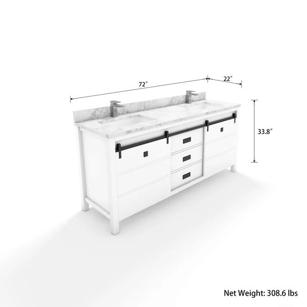 Florence 72-inch Double Sink Vanity in White with Carrara White Marble Top, VV372W-TV172D, Retail: $2,099.95, FINAL PRICE: $1,299.99 + TAX