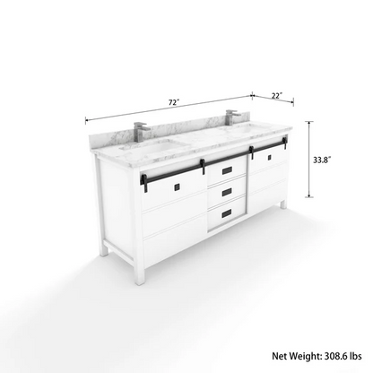 Florence 72-inch Double Sink Vanity in White with Carrara White Marble Top, VV372W-TV172D, Retail: $2,099.95, FINAL PRICE: $1,299.99 + TAX