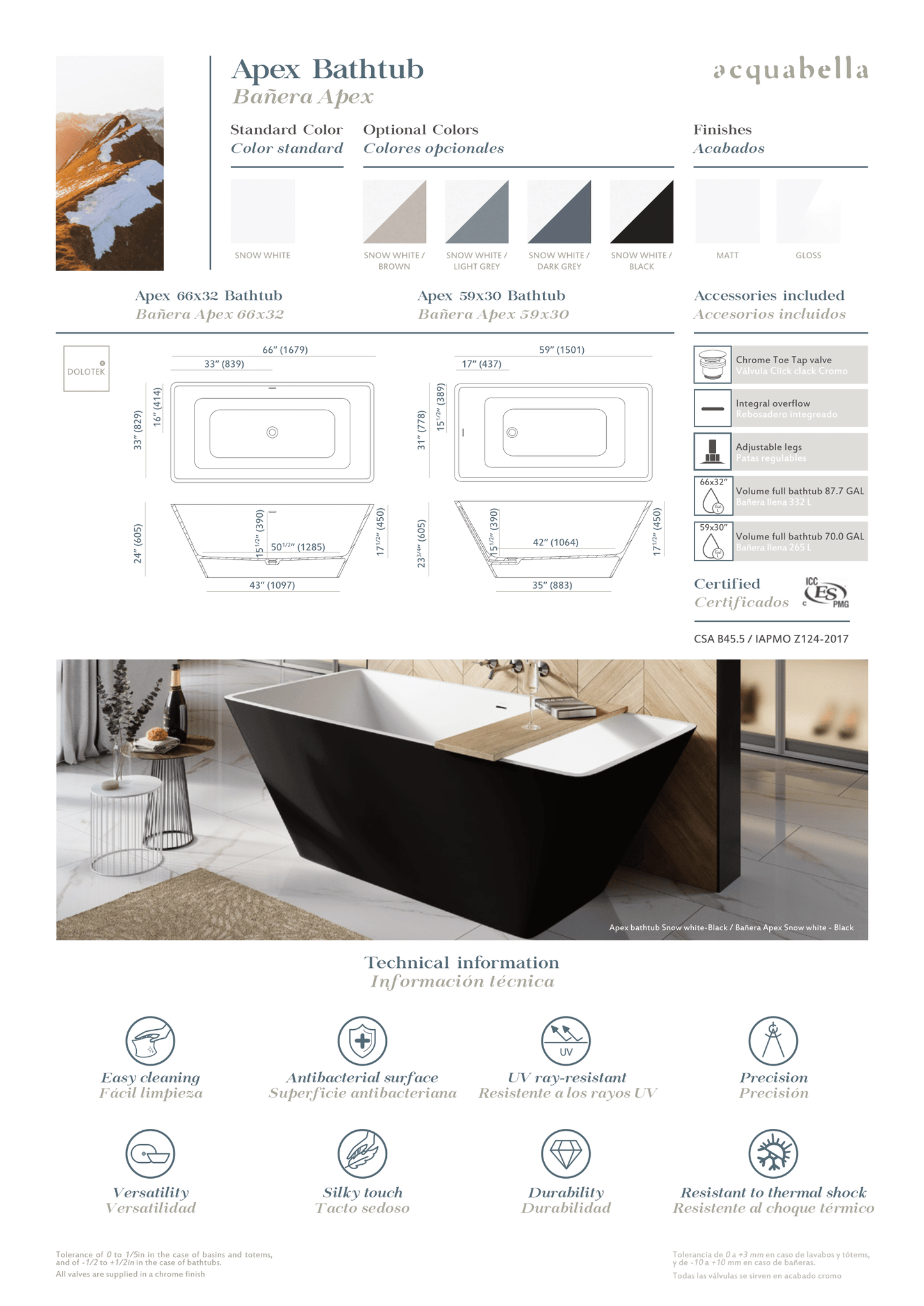 Acquabella Apex Center Drain 66x33 Freestanding Bathtub in Snow White With Matte Dark Gray, APB6633MDW, Retail: $10,000.00, FINAL PRICE: $1,499.99 + TAX