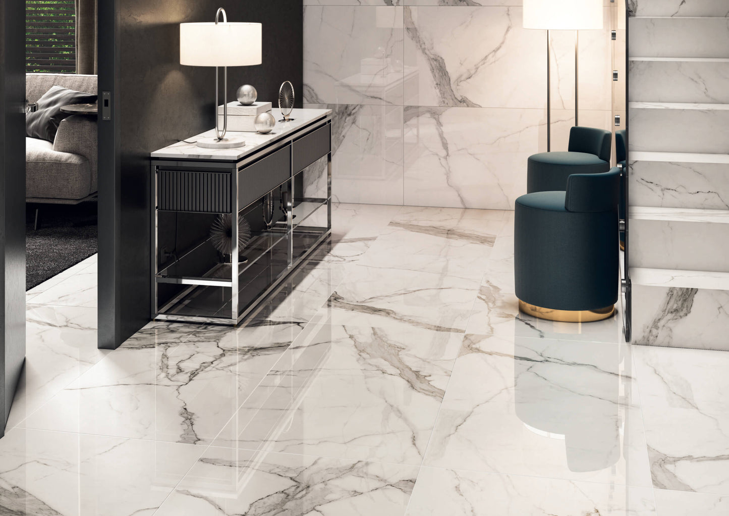 Luxe Statuario 24x48 Polished Tile, 9mm, 2pcs, 60lbs, 15.5sf, [FB210], FINAL PRICE: $1.99/sf, $30.85/bx