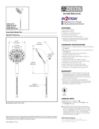 Delta h20Kinetic In2ition Hand Shower/ Shower Head Black Stainless, 58480-KS-PK, MSRP: $610.55, CLEARANCE, Loc: Door3