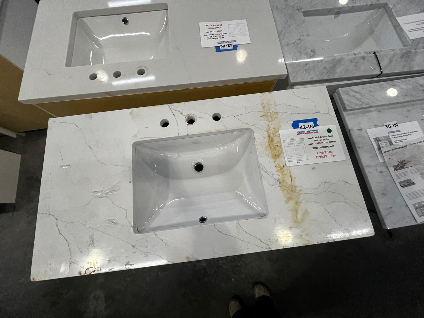 Vanity Sink Drawer Base 42-IN in White with Custom Quartz Countertop, VSDB42-CQTSQ-WH, Final Price: $599.99 + Tax