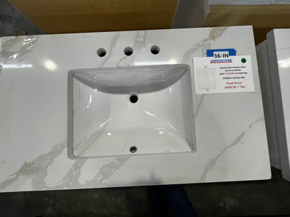 Vanity Sink Drawer Base 36-IN with CUSTOM Quartz Countertop in White, VSDB36-CQTSQ-WH, Final Price: $499.99 + Tax