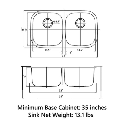 MU3218D Duko Sink 32-IN Undermount Double Bowl (Sink Only)