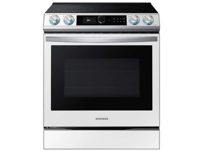 Samsung Bespoke Smart Slide-in Electric Range 6.3 cu. ft. with Smart Dial & Air Fry in White Glass NE63BB871112AA  *AQ