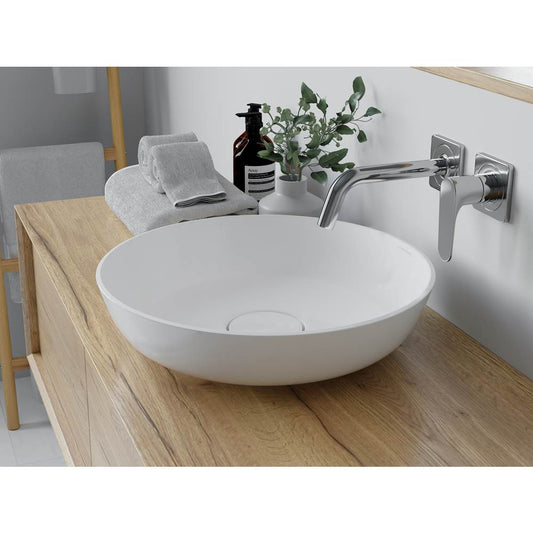 Acquabella Vars Circle Vessel Sink 16x16  in Snow White, VC165SW, Paired with Vanity