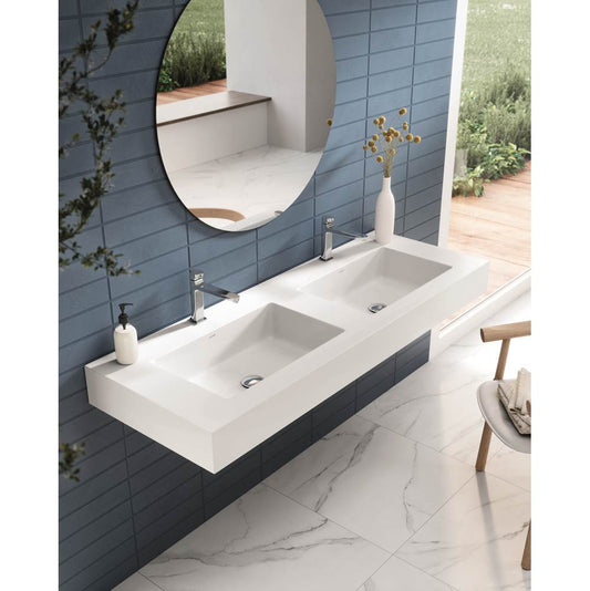 Acquabella Zermatt 48"-inch Double Sink Wall Mounted Countertop in Snow White , ZTWS2120SW