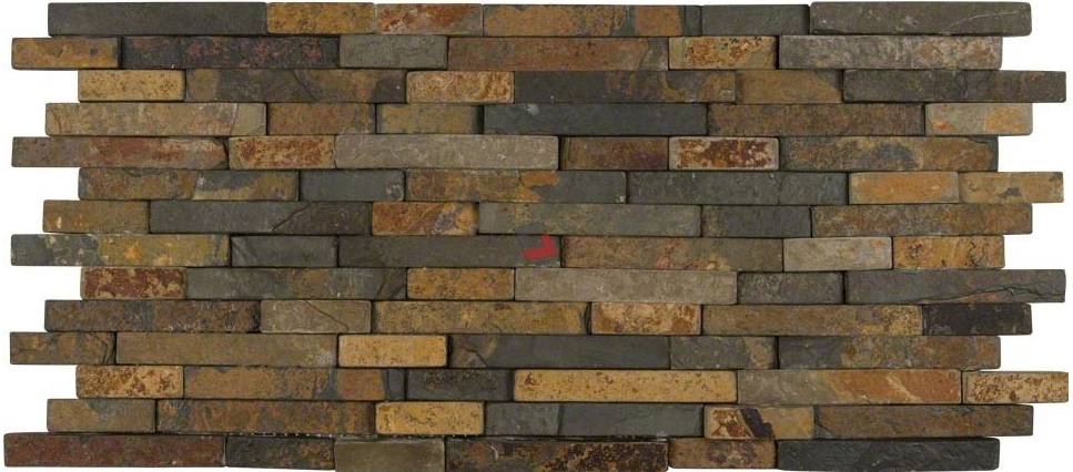 Rustique Interlocking 8" x 18" Slate Mesh-Mounted Mosaic Wall Tile Pattern-MSI Collection. Per Piece