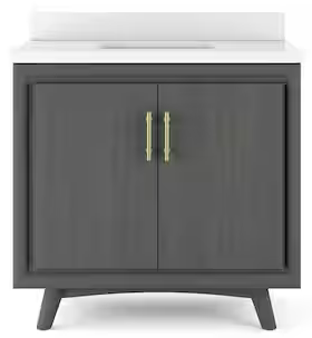 Thomasville Preston THMSVL36DVDG 36 in. W x 20 in. D Bath Vanity in Antique Grey with Quartz Stone Vanity Top in White with White Basin MRSP: $1,499.00 Final Price: $499.99 + TAX