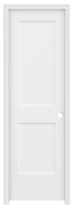 INT-DOOR. Reliabilit 838430 LH - 2 Panel, Square Flat, Hollow Core, Primed 365 Casing & Jamb. Satin Nickel Hinges. 24x80 inch. RO: 26 3/4x82