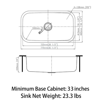 MU3018S Duko Sink 30-IN Undermount Single Bowl (Sink Only)