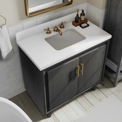 Thomasville Preston THMSVL36DVDG 36 in. W x 20 in. D Bath Vanity in Antique Grey with Quartz Stone Vanity Top in White with White Basin MRSP: $1,499.00 Final Price: $499.99 + TAX