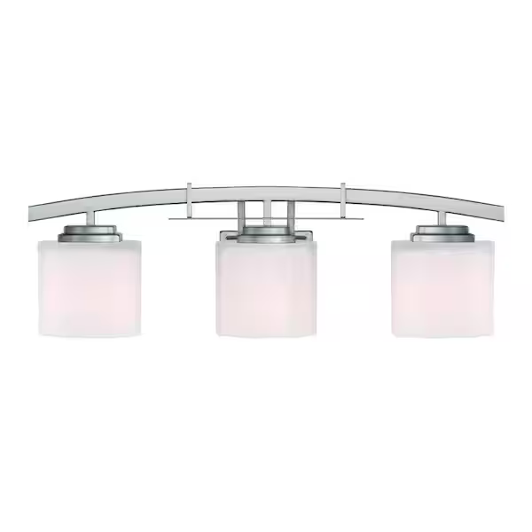 Hampton Bay Architecture 3-Light Brushed Nickel Vanity Light with Etched White Glass Shades 662 446