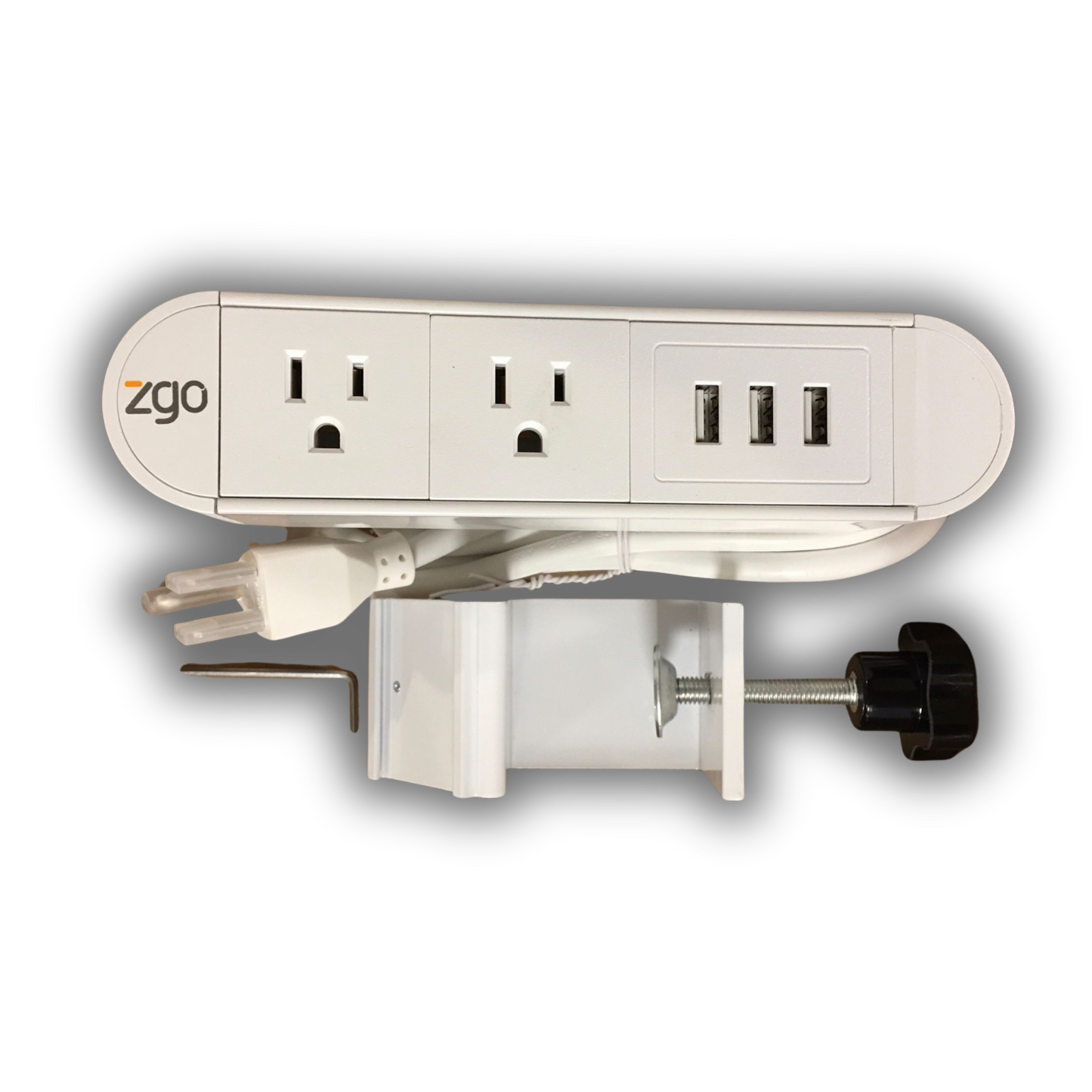 ZGO Outlet White - 3-Prong And USB Connections, Table Top Mount