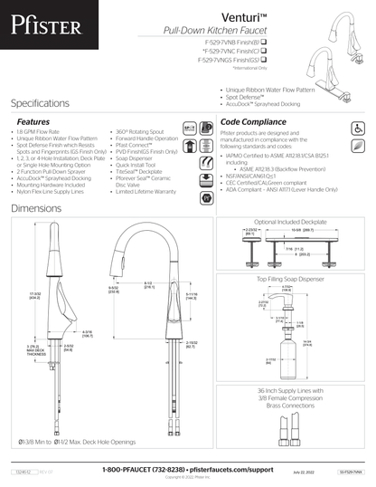 Pfister F-5297-VNB / F-5297-VNB- Venturi Kitchen Faucet Matte Black  Retail:$467.00 Loc: B3 FINAL PRICE