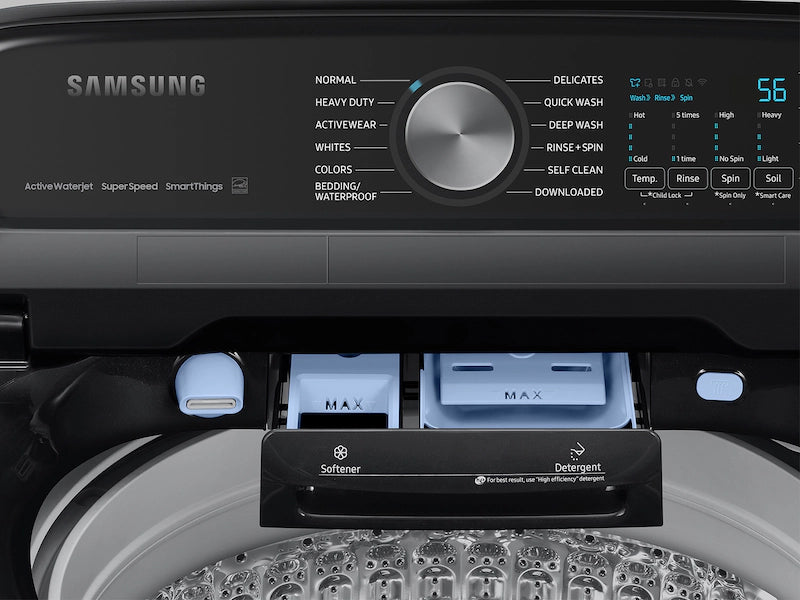 Samsung - 5.2 cu. ft. Large Capacity Smart Top Load Washer with Super Speed Wash in Brushed Black, WA52DG5500AV/US MSRP: $1049.00 FINAL PRICE: $549.99 + TAX