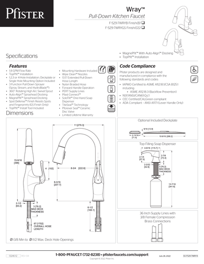 Pfister F-529-7WRYB - Wray Kitchen Faucet Matte Black,  Retail:$375.00, Loc: B1, FINAL PRICE