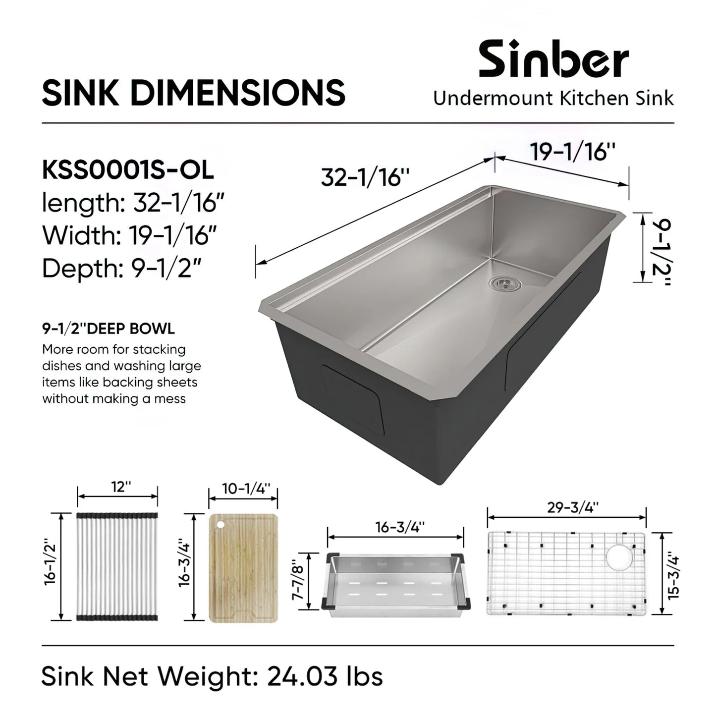 KSS0001S-OL Duko Sink 33-IN Undermount Single Bowl (With Accessories)