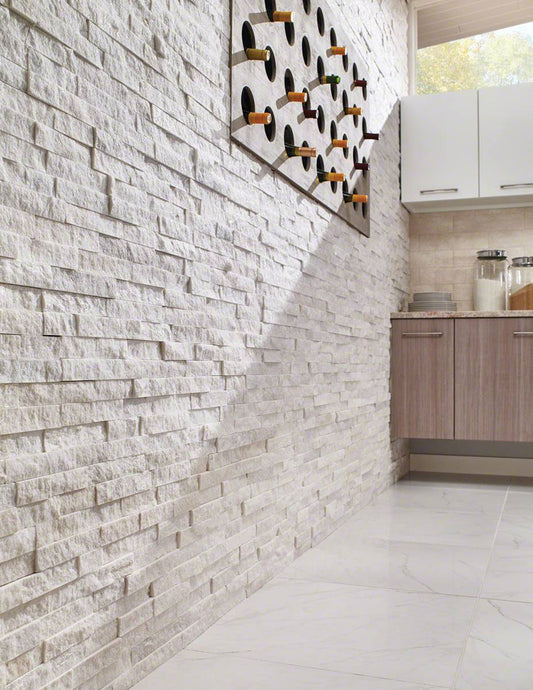 ** PER BOX ** Arctic White Natural Stacked Stone Ledger Panels 6x24, MT14-C, 19mm, 6 sf, 51 lbs, 6pcs