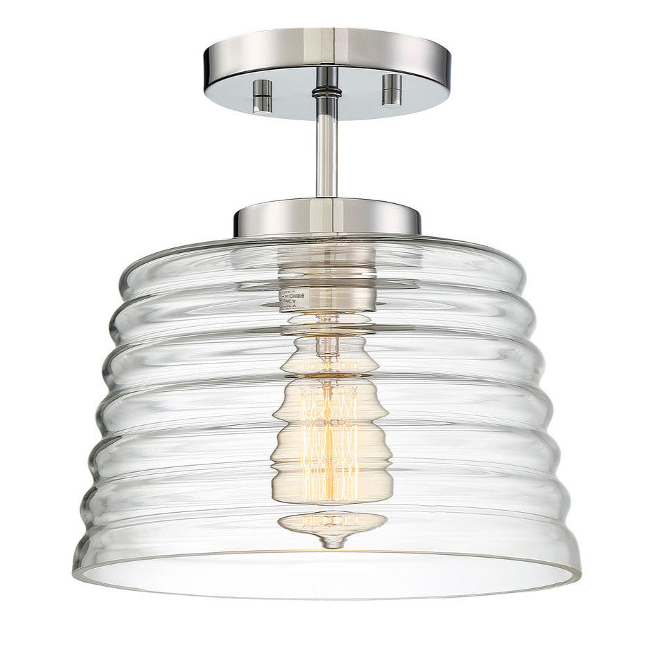 Watson Trade Winds 1 Light Ribbed Glass Chrome Semi Flush, M60014CH, Retail: $76.00, Wholesale: $38.00, Loc: C-1, Final: $18.99, Clearance!