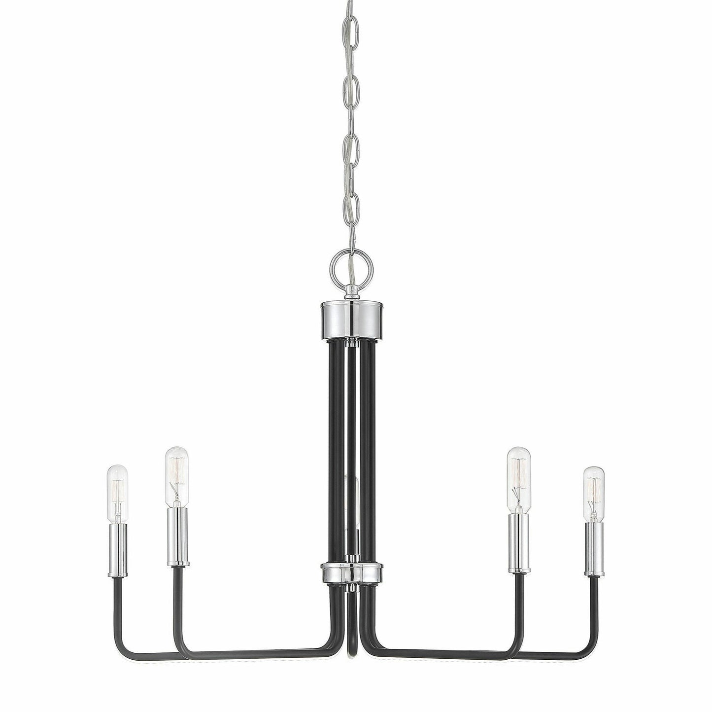 Sarah Chandelier in Matte Black with Chrome Accents 5 Light, M10068MBKCH, Retail: $326.00, Wholesale: $163.00, Loc: Rug-4, Final: $57.00,  Clearance!