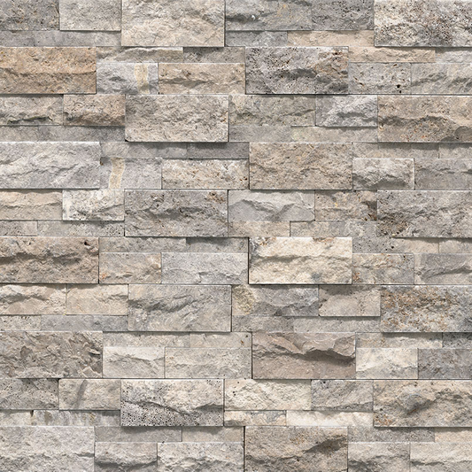 ** PER BOX ** Silver Travertine XL Stacked Stone Panels 9x24, 19mm, 4.5sf, 49.59 lbs, 3pcs