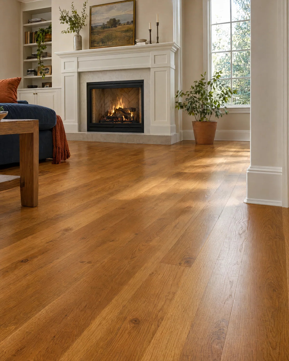 Warm wood flooring in an inviting living room
